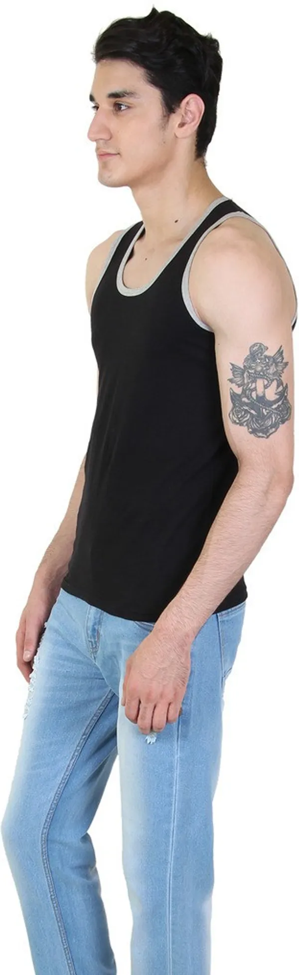 Black_Cotton_Blend_Solid_Square_Neck_Sleeveless_Vest_For_Men