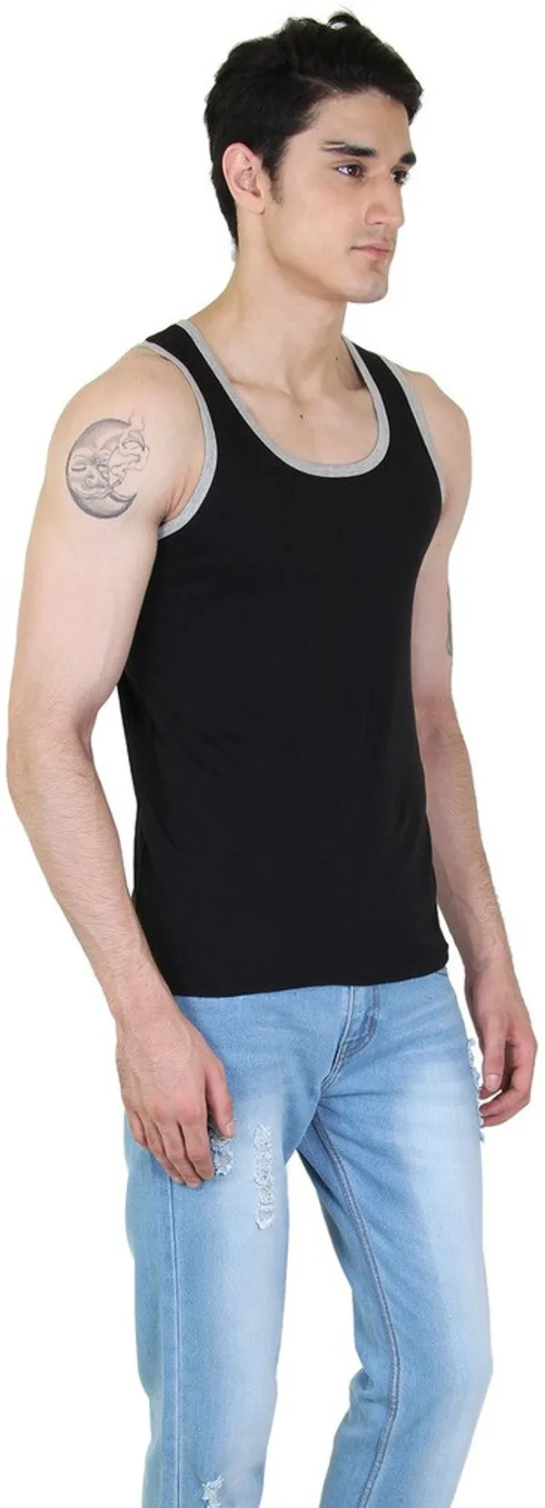 Black_Cotton_Blend_Solid_Square_Neck_Sleeveless_Vest_For_Men