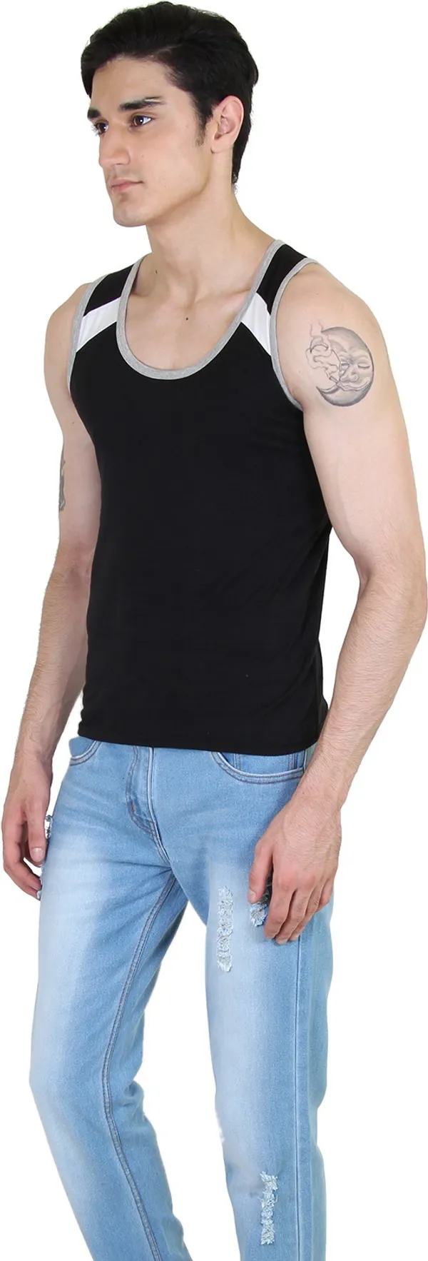 Black_Cotton_Blend_Solid_Round_Neck_Sleeveless_Vest_For_Men