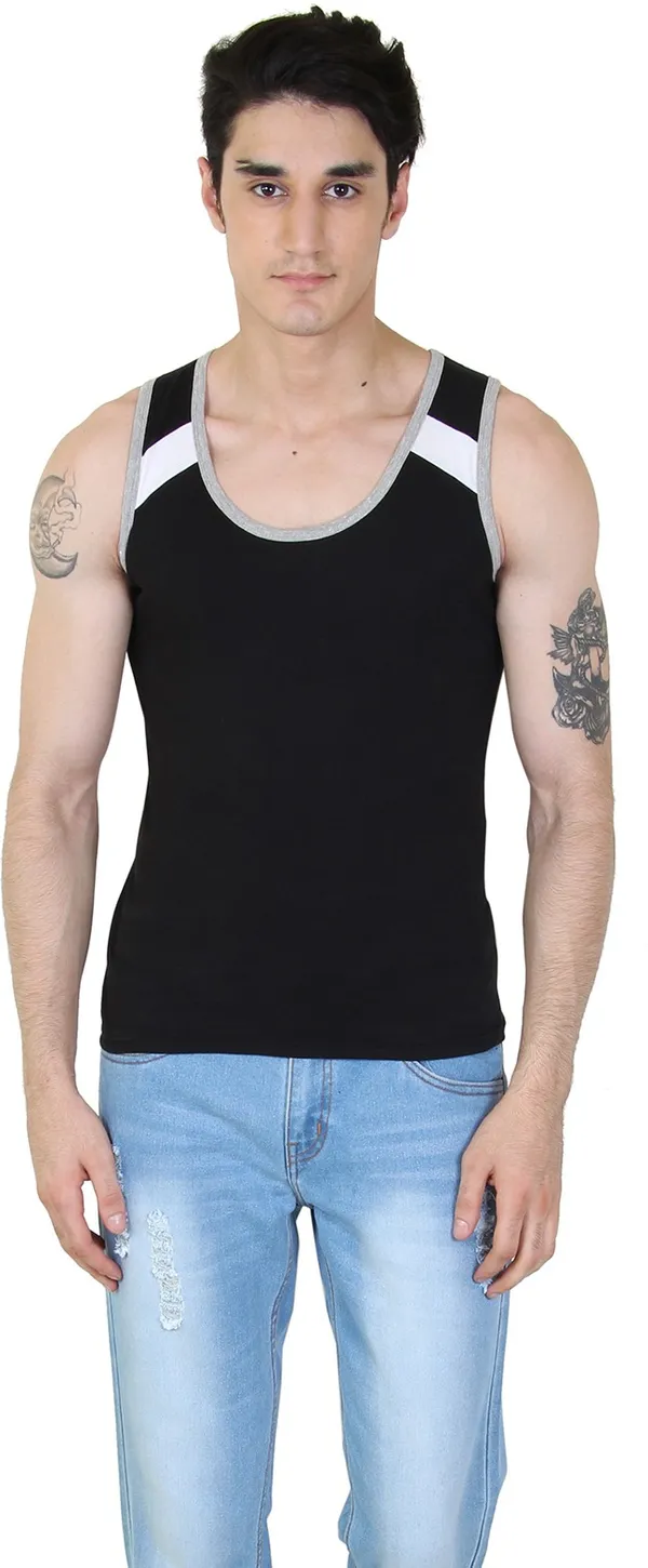 Black_Cotton_Blend_Solid_Round_Neck_Sleeveless_Vest_For_Men