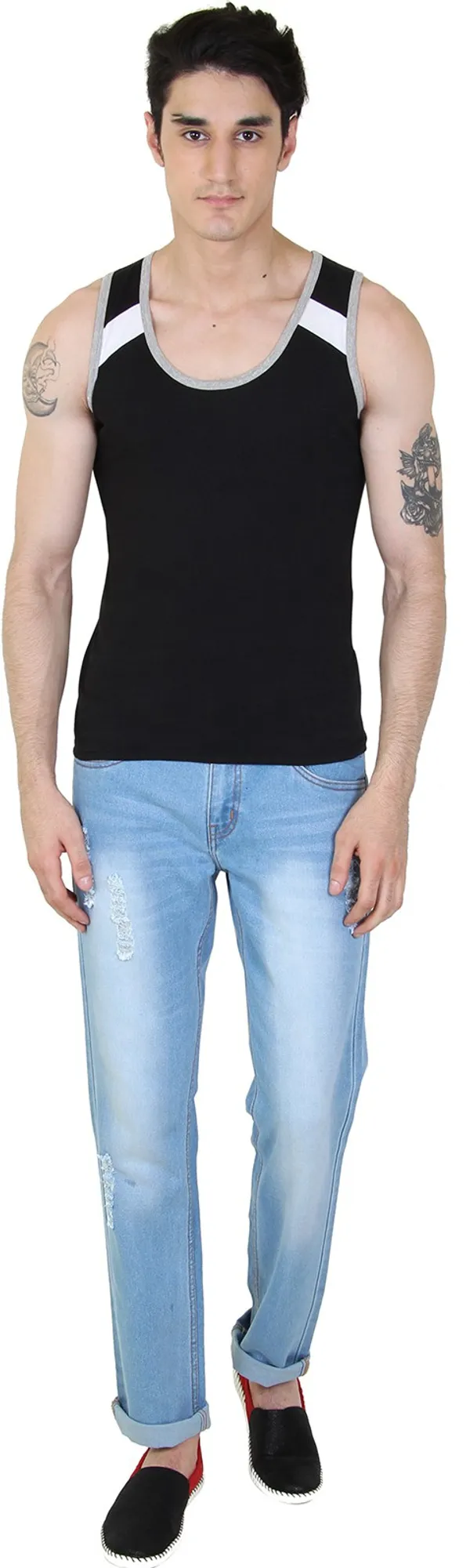 Black_Cotton_Blend_Solid_Round_Neck_Sleeveless_Vest_For_Men