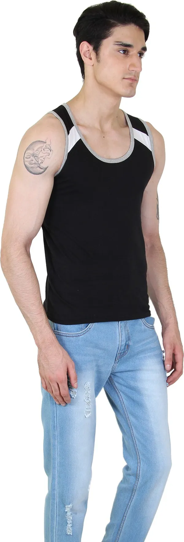 Black_Cotton_Blend_Solid_Round_Neck_Sleeveless_Vest_For_Men