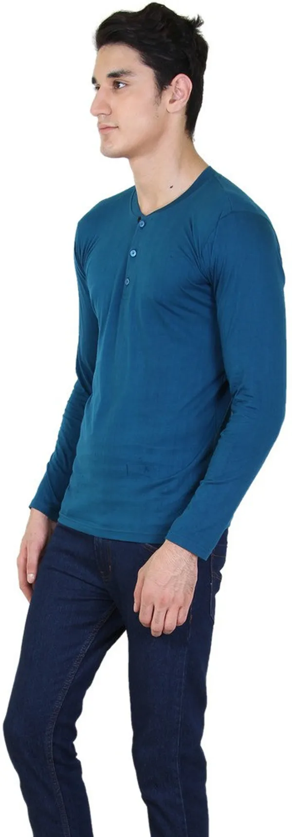 Light_Green_Cotton_Blend_Full_Sleeve_Solid_Henley_Neck_Regular_T-Shirt_For_Men