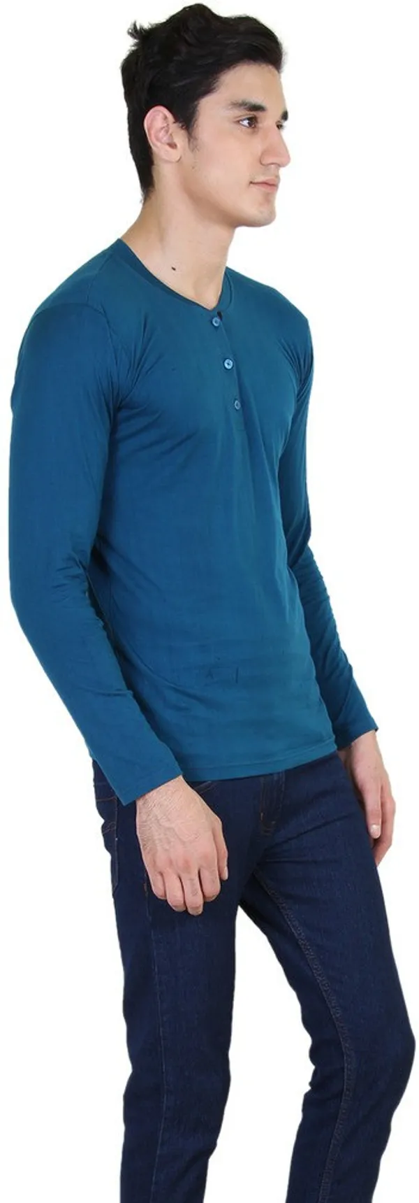 Light_Green_Cotton_Blend_Full_Sleeve_Solid_Henley_Neck_Regular_T-Shirt_For_Men