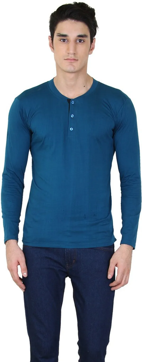 Light_Green_Cotton_Blend_Full_Sleeve_Solid_Henley_Neck_Regular_T-Shirt_For_Men