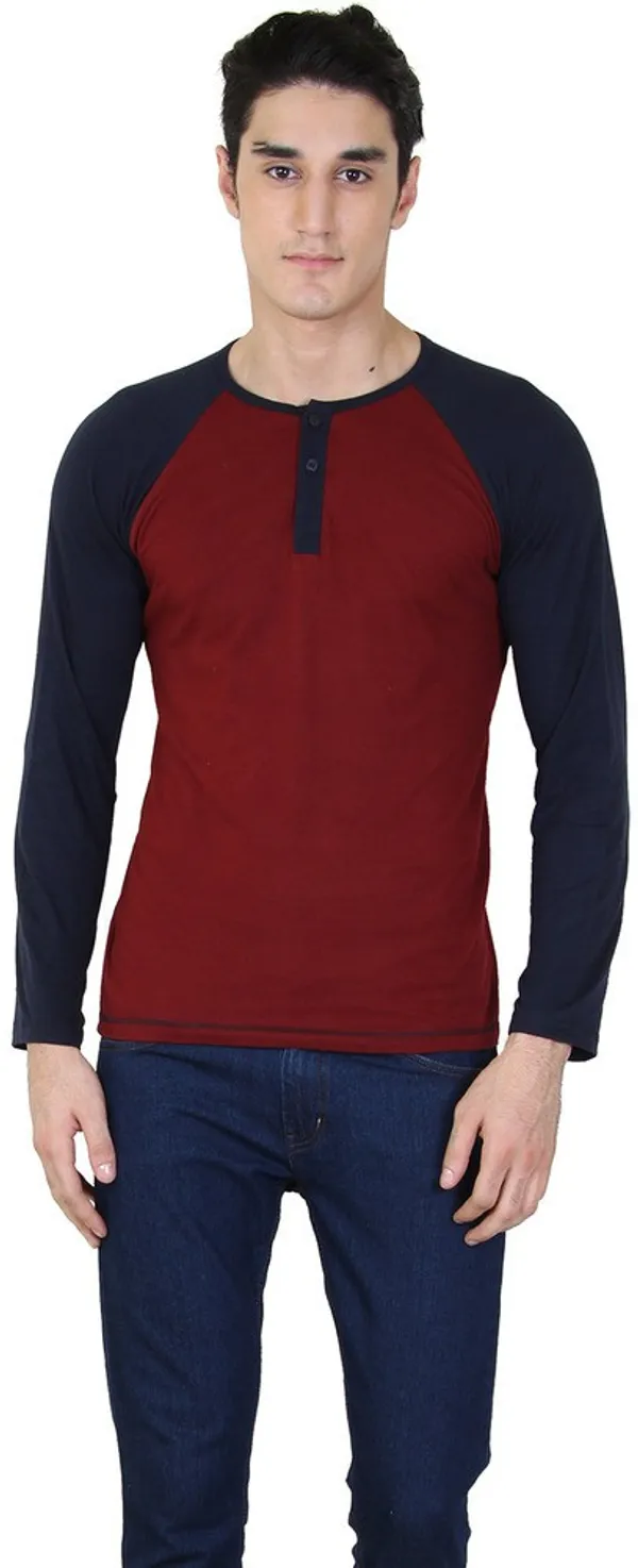 Maroon_Cotton_Blend_Full_Sleeve_Solid_Henley_Neck_Regular_T-Shirt_For_Men