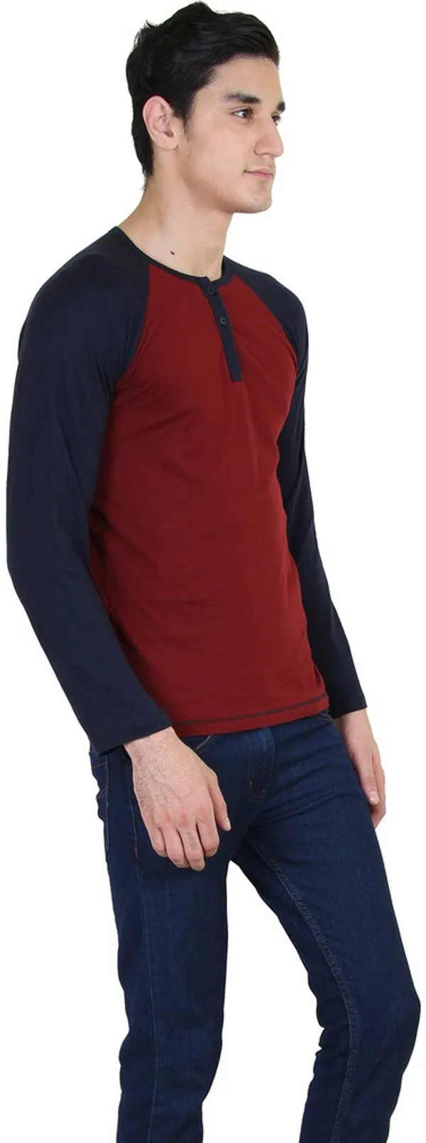 Maroon_Cotton_Blend_Full_Sleeve_Solid_Henley_Neck_Regular_T-Shirt_For_Men