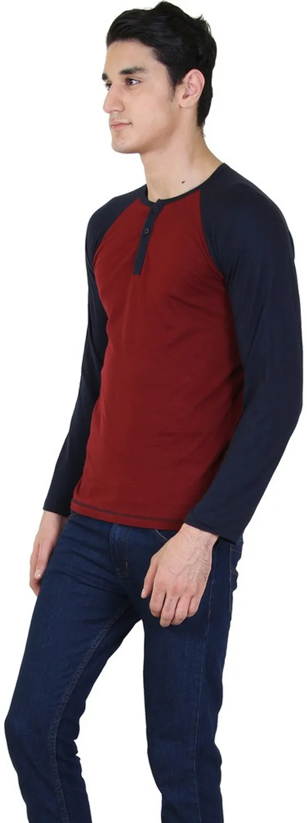 Maroon_Cotton_Blend_Full_Sleeve_Solid_Henley_Neck_Regular_T-Shirt_For_Men