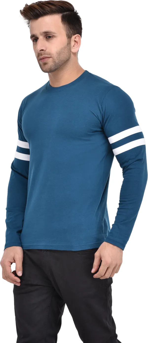 Light_Blue_Cotton_Blend_Full_Sleeve_Solid_Round_Neck_Slim_T-Shirt_For_Men