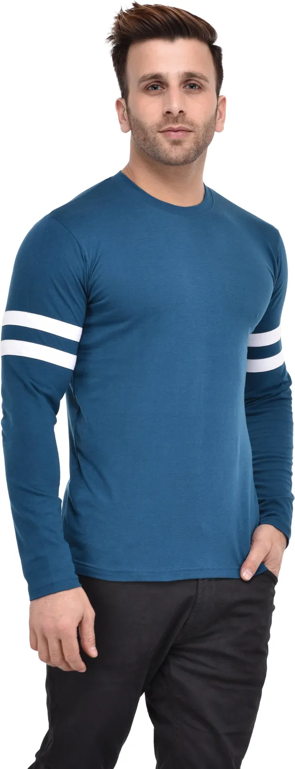 Light_Blue_Cotton_Blend_Full_Sleeve_Solid_Round_Neck_Slim_T-Shirt_For_Men