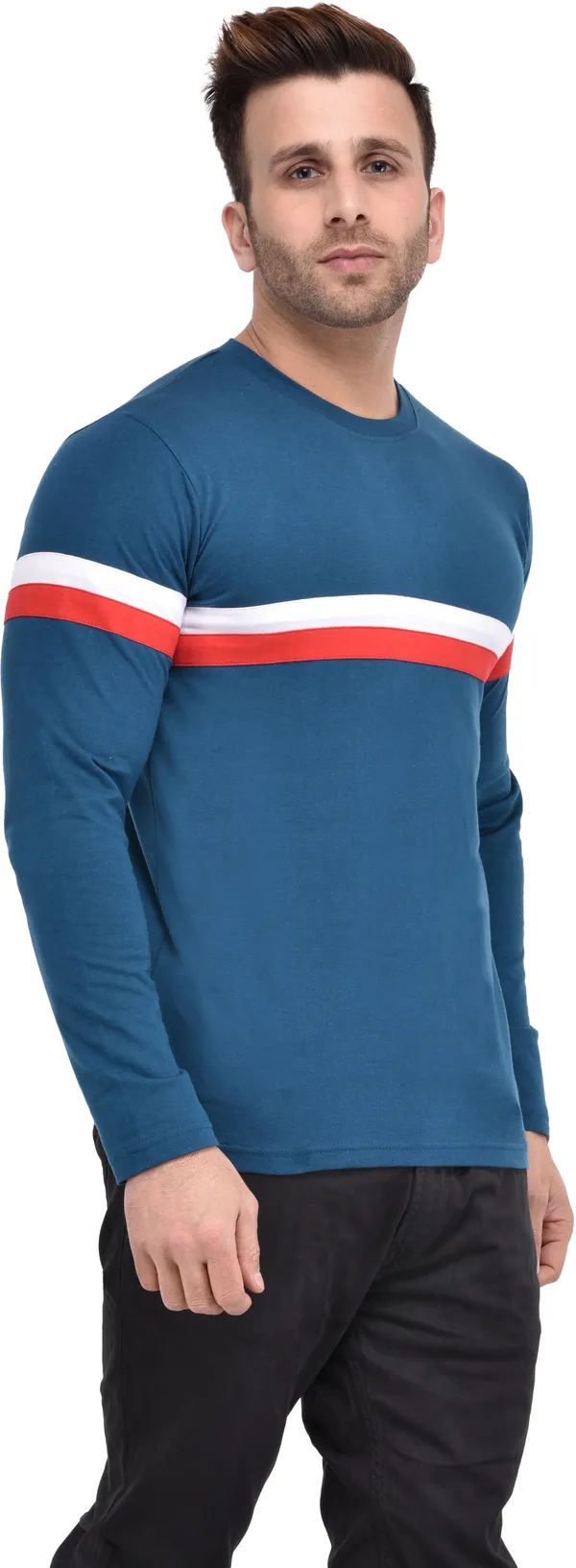 Cotton_Blend_Full_Sleeve_Solid_Round_Neck_Slim_T-Shirt_For_Men