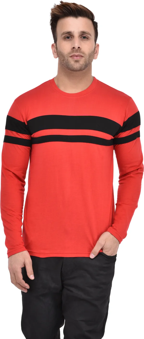 Red_Cotton_Blend_Full_Sleeve_Striped_Round_Neck_Regular_T-Shirt_For_Men