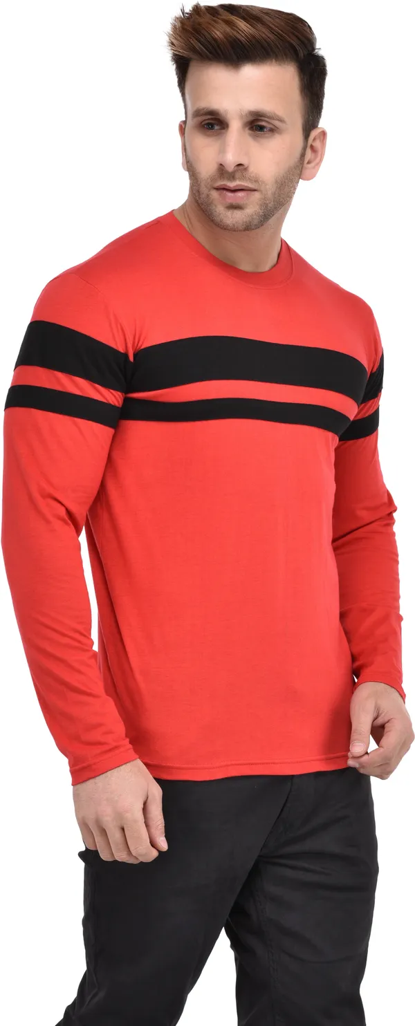 Red_Cotton_Blend_Full_Sleeve_Striped_Round_Neck_Regular_T-Shirt_For_Men