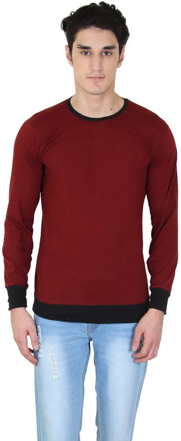 Maroon_Cotton_Blend_Full_Sleeve_Solid_Round_Neck_Regular_T-Shirt_For_Men