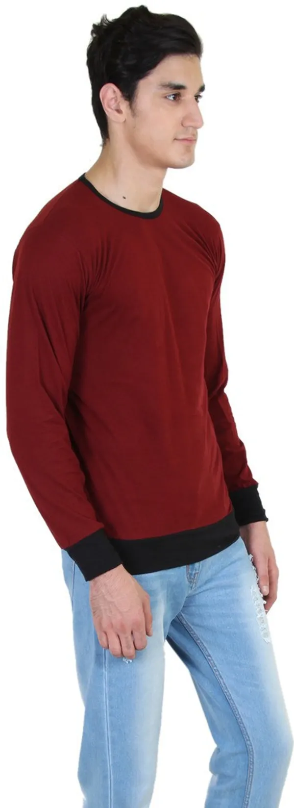 Maroon_Cotton_Blend_Full_Sleeve_Solid_Round_Neck_Regular_T-Shirt_For_Men