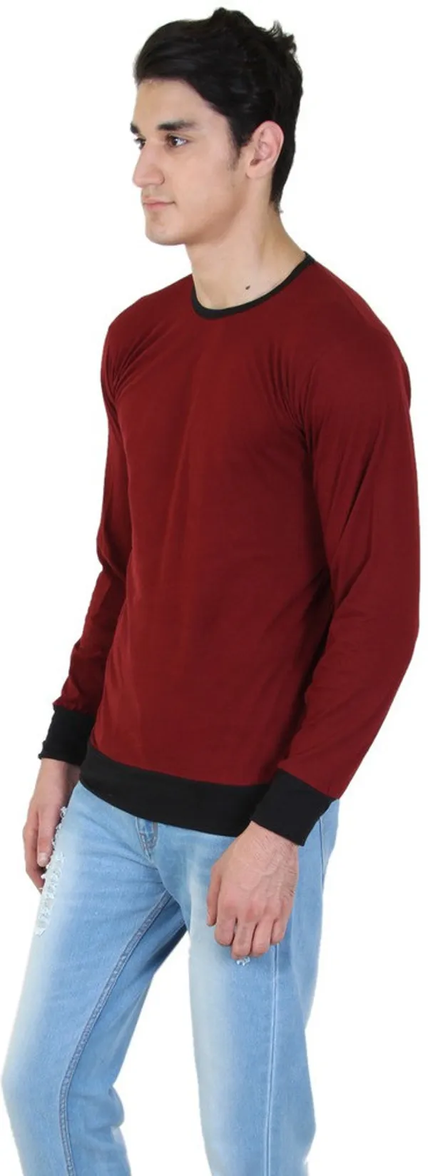 Maroon_Cotton_Blend_Full_Sleeve_Solid_Round_Neck_Regular_T-Shirt_For_Men
