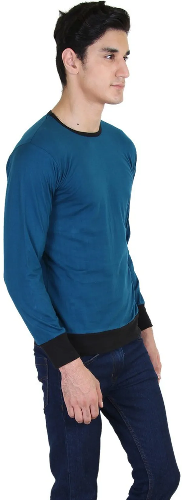 Light_Green_Cotton_Blend_Full_Sleeve_Solid_Round_Neck_Regular_T-Shirt_For_Men
