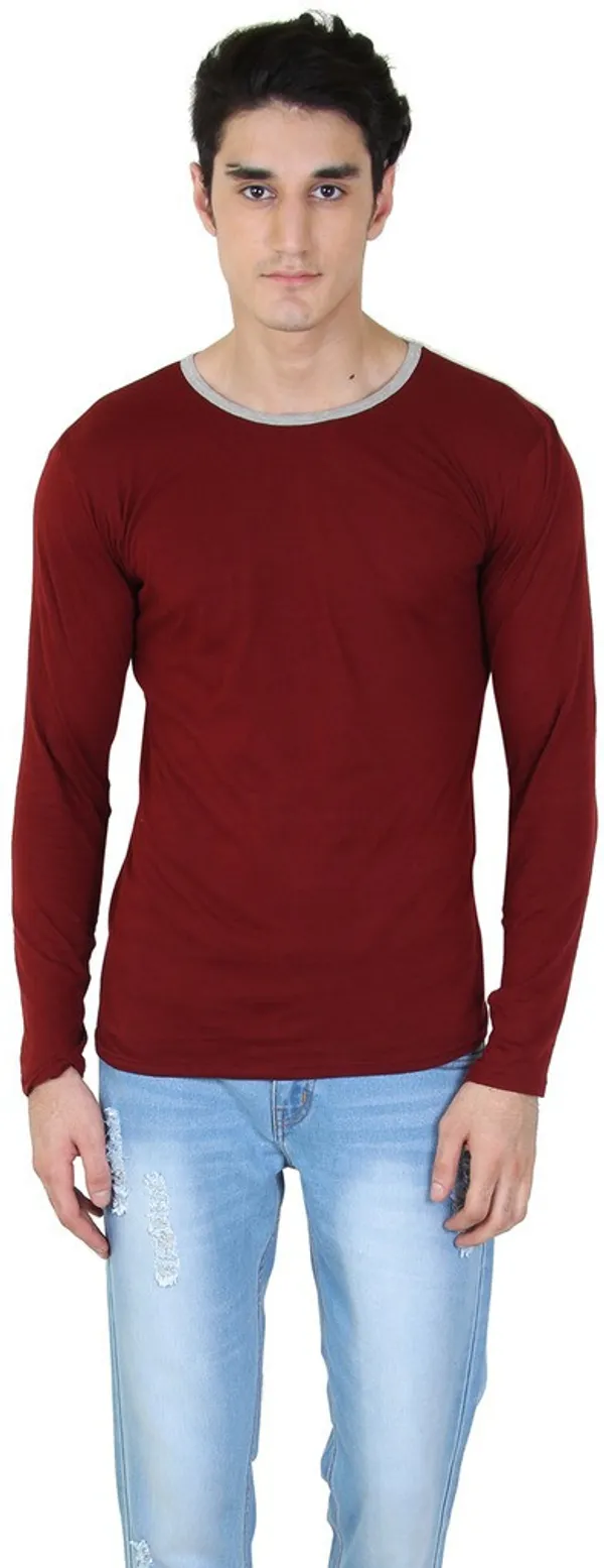 Maroon_Cotton_Blend_Full_Sleeve_Solid_Round_Neck_Regular_T-Shirt_For_Men