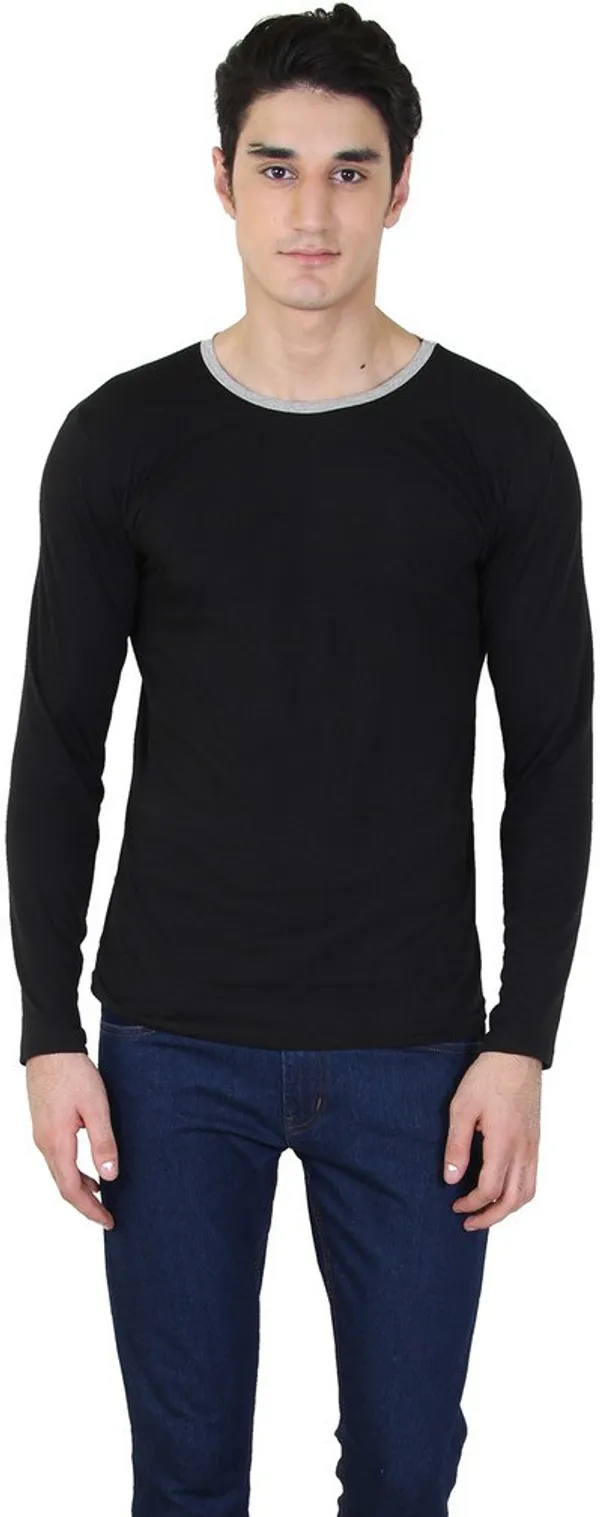 Black_Cotton_Blend_Full_Sleeve_Solid_Round_Neck_Regular_T-Shirt_For_Men