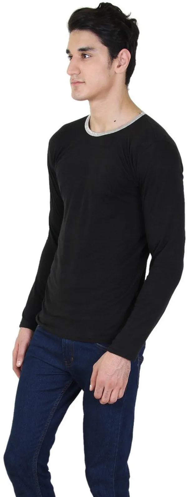 Black_Cotton_Blend_Full_Sleeve_Solid_Round_Neck_Regular_T-Shirt_For_Men