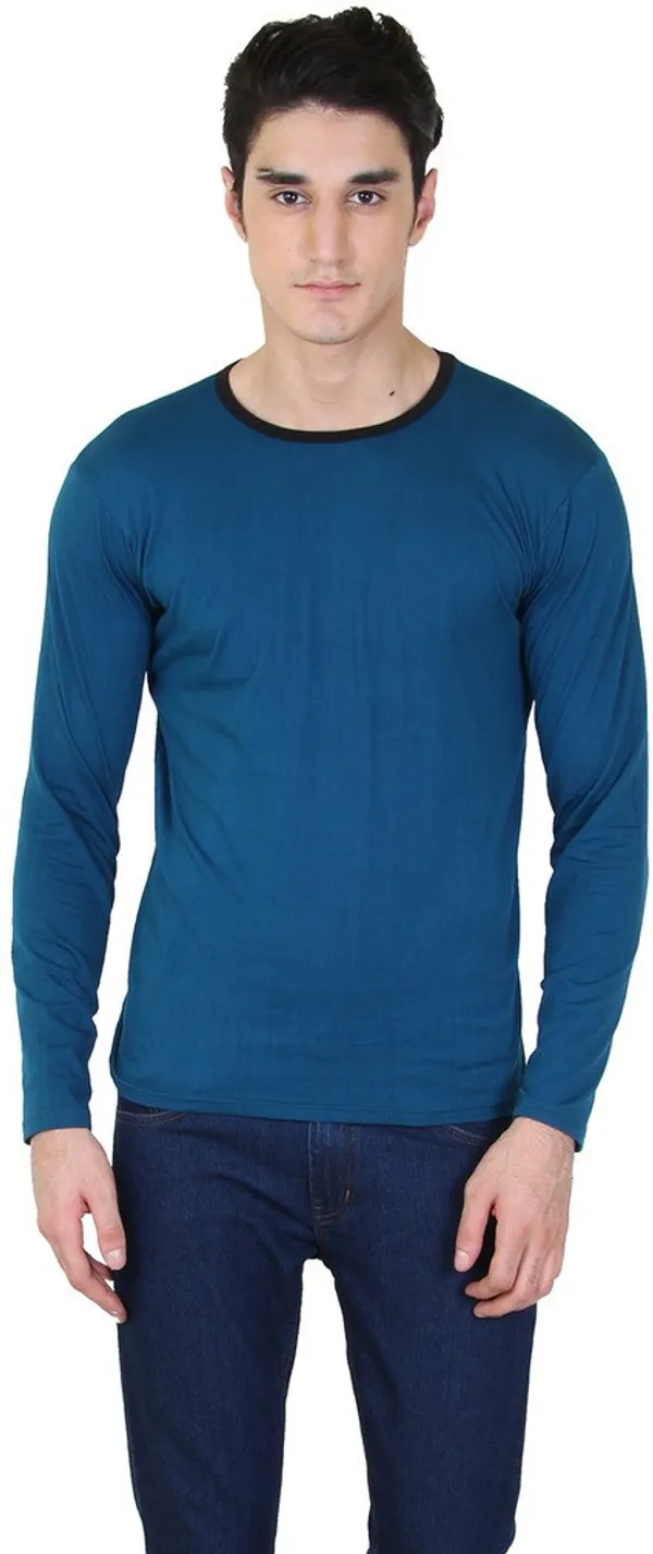 Light_Green_Cotton_Blend_Full_Sleeve_Solid_Round_Neck_Regular_T-Shirt_For_Men