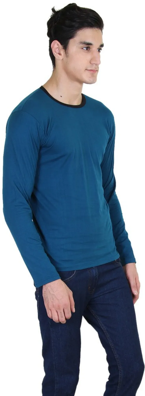 Light_Green_Cotton_Blend_Full_Sleeve_Solid_Round_Neck_Regular_T-Shirt_For_Men