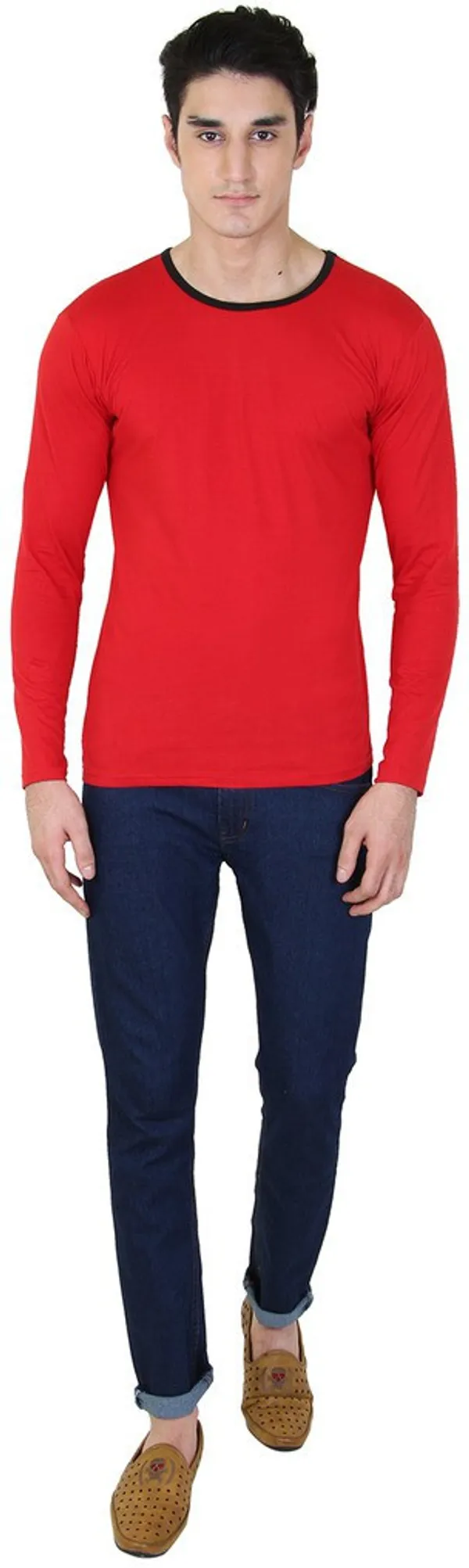 Red_Cotton_Blend_Full_Sleeve_Solid_Round_Neck_Regular_T-Shirt_For_Men