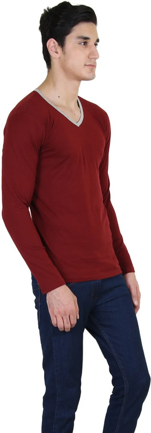 Maroon_Cotton_Blend_Full_Sleeve_Solid_V_Neck_Regular_T-Shirt_For_Men