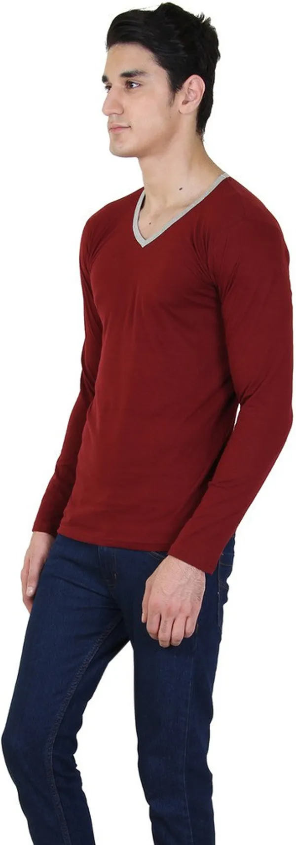Maroon_Cotton_Blend_Full_Sleeve_Solid_V_Neck_Regular_T-Shirt_For_Men