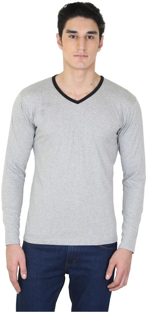 Grey_Cotton_Blend_Full_Sleeve_Solid_V_Neck_Regular_T-Shirt_For_Men