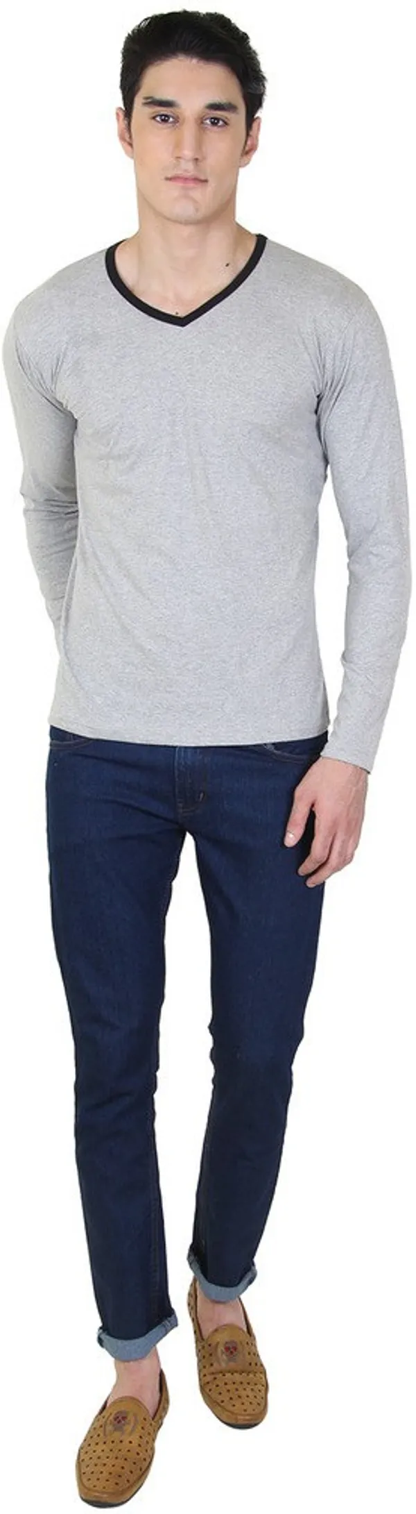 Grey_Cotton_Blend_Full_Sleeve_Solid_V_Neck_Regular_T-Shirt_For_Men