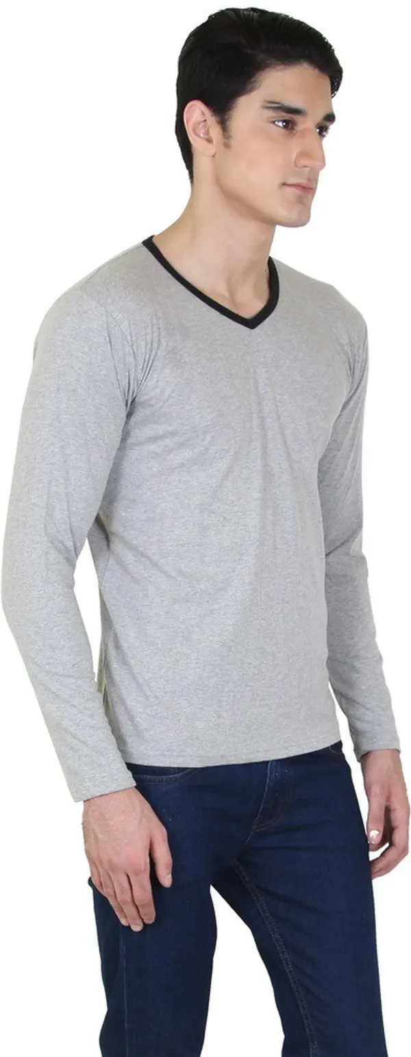 Grey_Cotton_Blend_Full_Sleeve_Solid_V_Neck_Regular_T-Shirt_For_Men