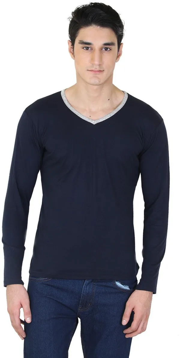 Blue_Cotton_Blend_Full_Sleeve_Solid_V_Neck_Regular_T-Shirt_For_Men