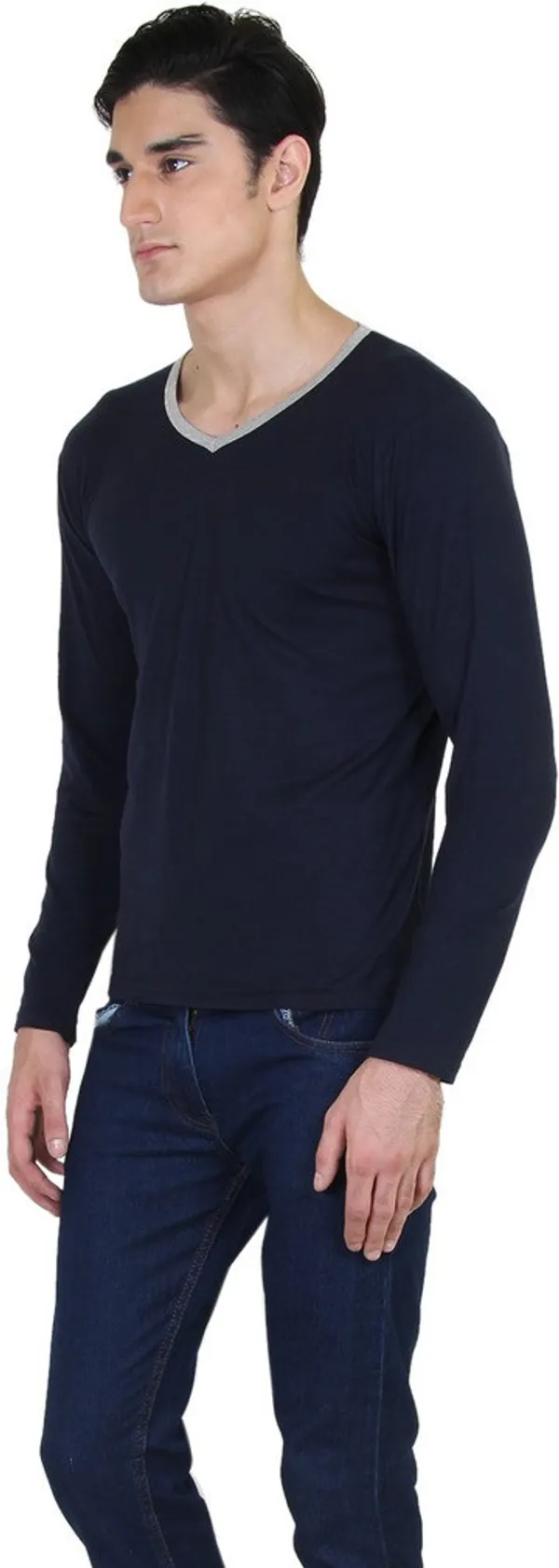 Blue_Cotton_Blend_Full_Sleeve_Solid_V_Neck_Regular_T-Shirt_For_Men