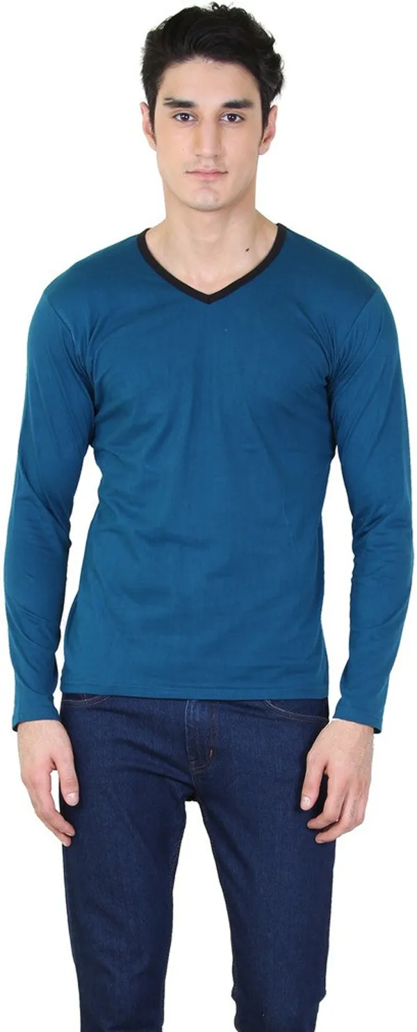 Light_Green_Cotton_Blend_Full_Sleeve_Solid_V_Neck_Regular_T-Shirt_For_Men