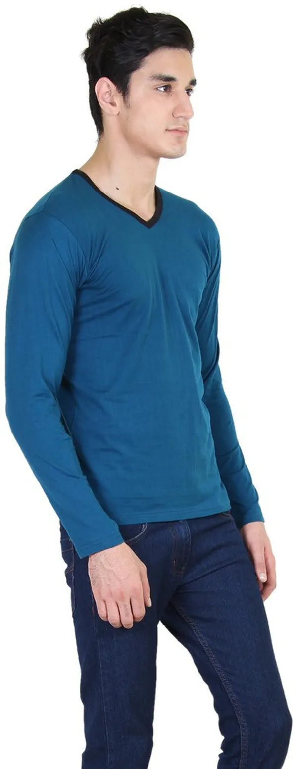 Light_Green_Cotton_Blend_Full_Sleeve_Solid_V_Neck_Regular_T-Shirt_For_Men