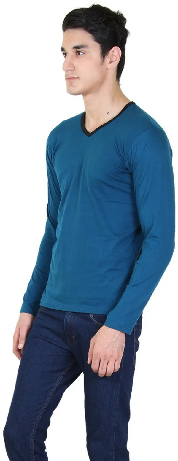 Light_Green_Cotton_Blend_Full_Sleeve_Solid_V_Neck_Regular_T-Shirt_For_Men