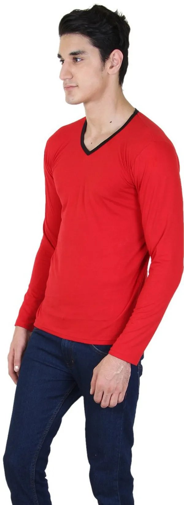 Red_Cotton_Blend_Full_Sleeve_Solid_V_Neck_Regular_T-Shirt_For_Men