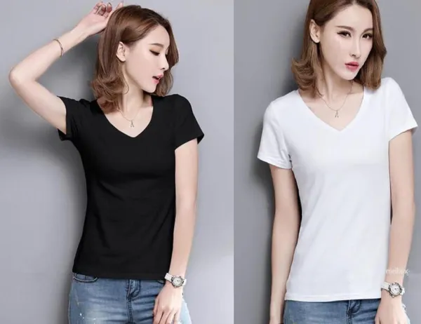 Cotton_Blend_Short_Sleeve_Solid_V_Neck_Regular_T-Shirt_For_Women_(Pack_Of_2)