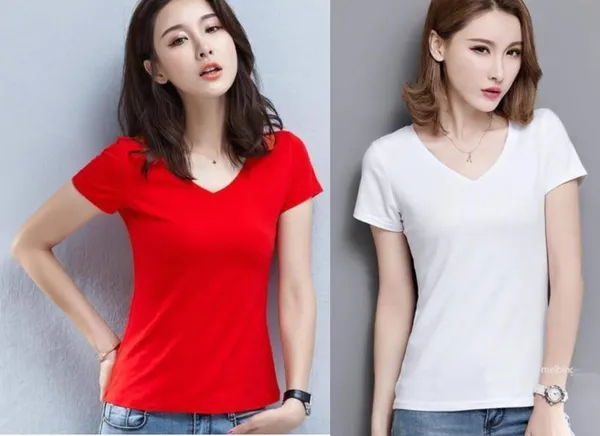 Cotton_Blend_Half_Sleeve_Solid_V_Neck_Regular_T-Shirt_For_Women_(pack_Of_2)