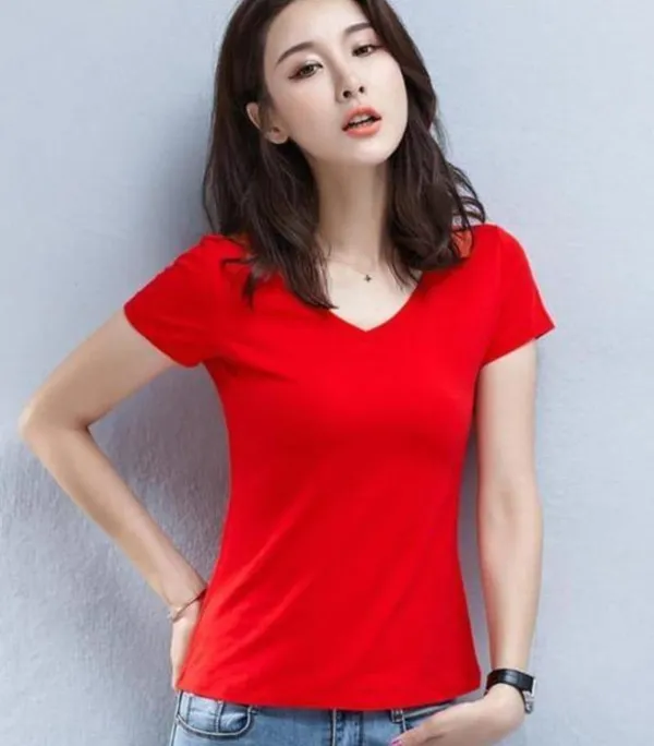 Cotton_Blend_Half_Sleeve_Solid_V_Neck_Regular_T-Shirt_For_Women_(pack_Of_2)