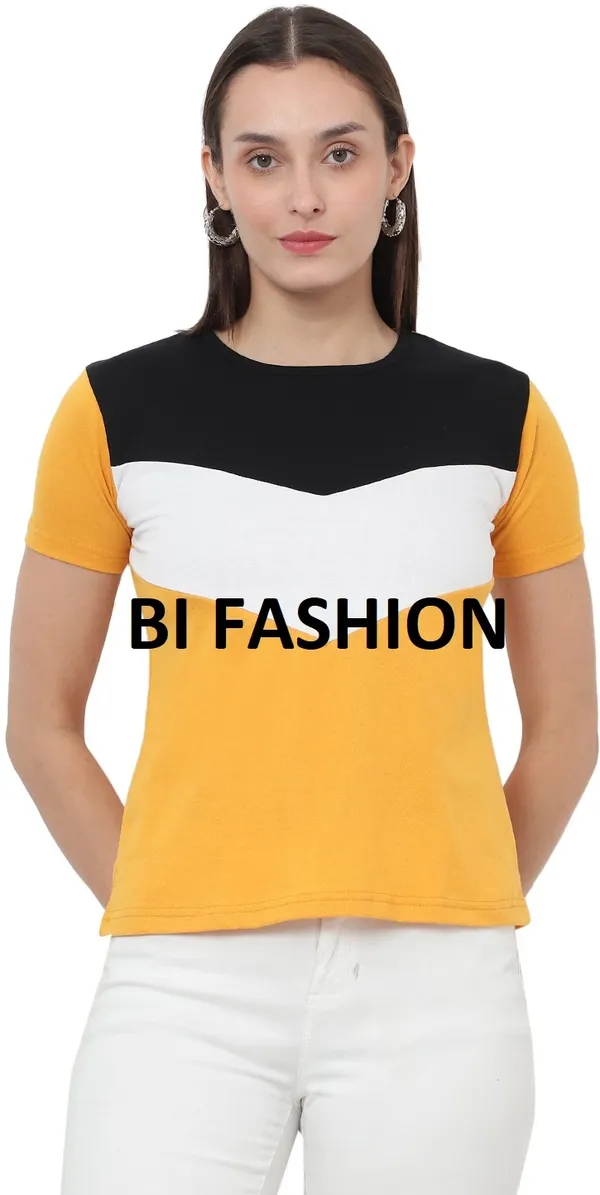 Grey_Cotton_Blend_Half_Sleeve_Colorblock_Round_Neck_Regular_T-Shirt_For_Women