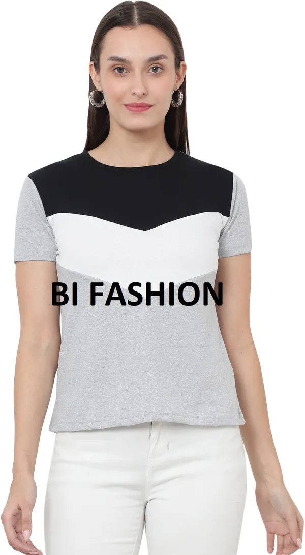 Grey_Cotton_Blend_Half_Sleeve_Colorblock_Round_Neck_Regular_T-Shirt_For_Women