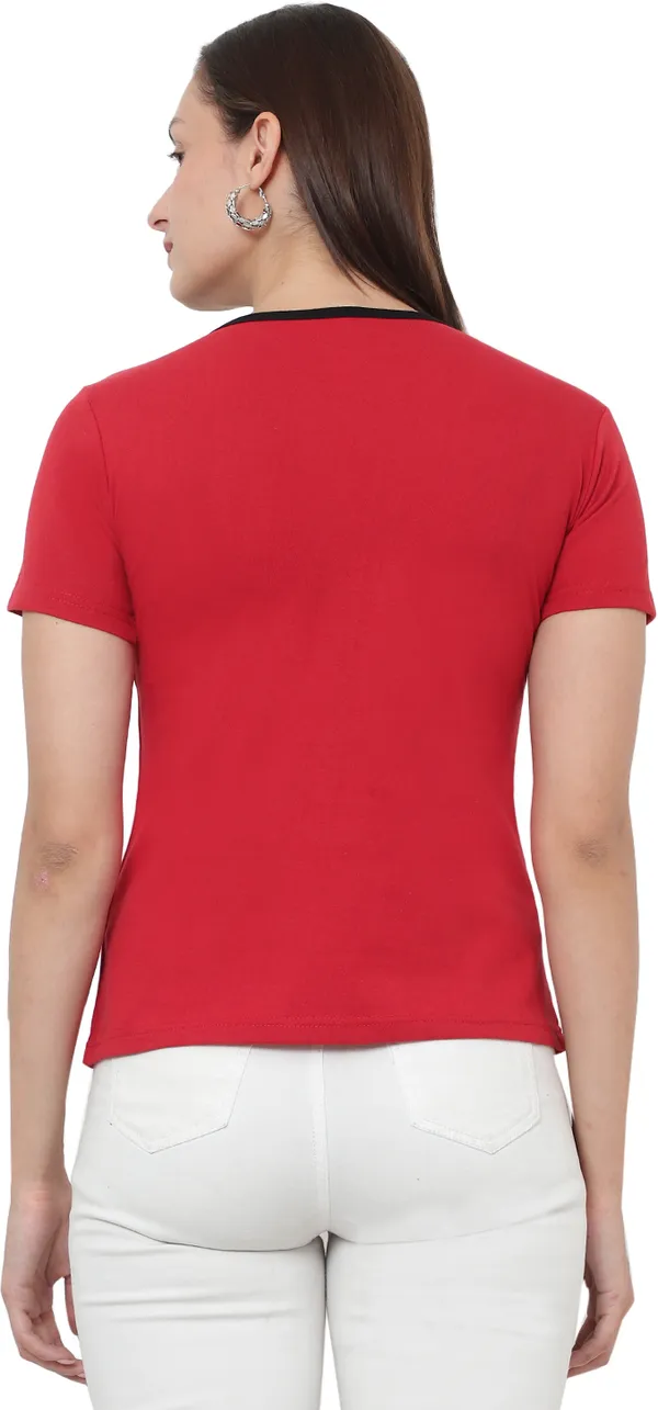 Grey_&_Red_Cotton_Blend_Short_Sleeve_Colorblock_Round_Neck_Regular_T-Shirt_For_Women