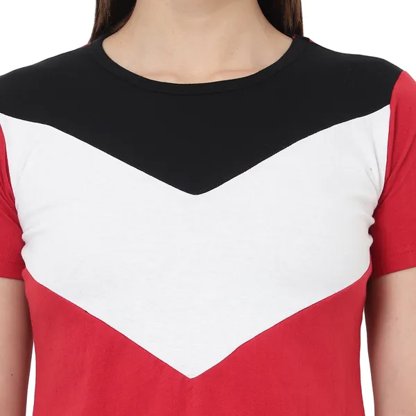 Grey_&_Red_Cotton_Blend_Short_Sleeve_Colorblock_Round_Neck_Regular_T-Shirt_For_Women