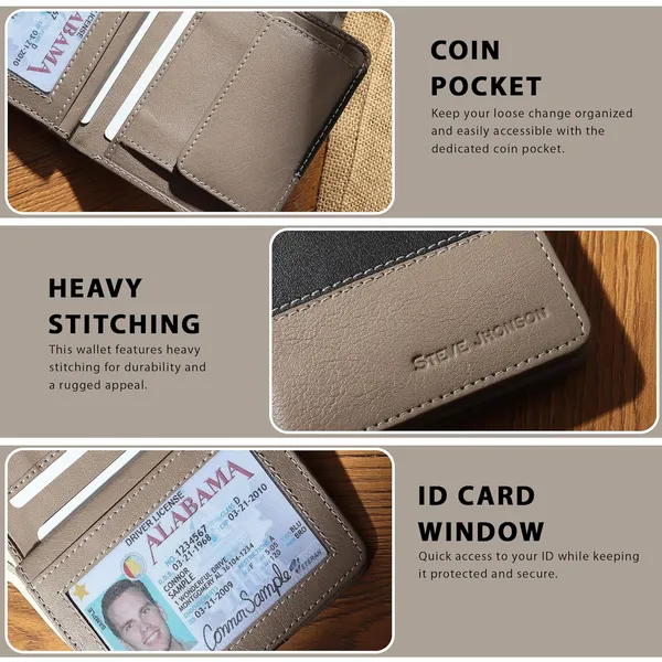 Black_&_Light_Grey_Dual_Color_Tone_Design_Men's_Pure_Leather_RFID_Protected_Bi-Fold_Wallet_-_Slim_Bi-Fold_Pop-Up_Design_-_Original_Leather_Wallet_for_Gift
