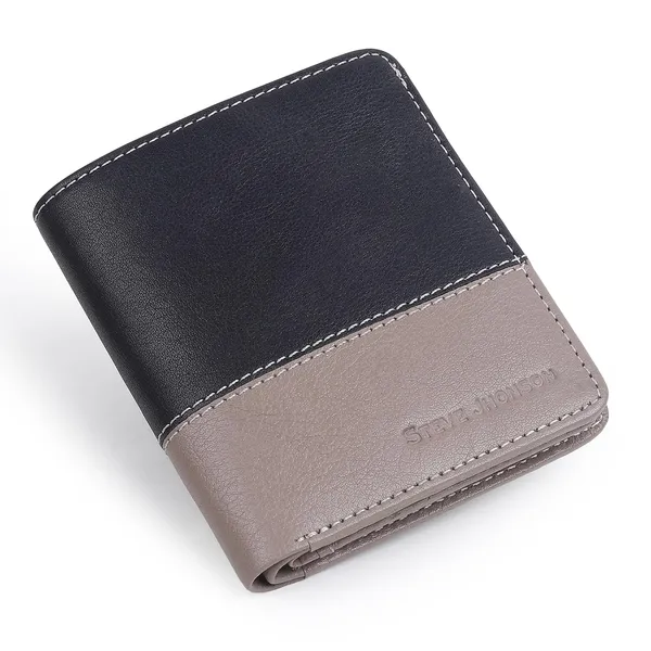 Black_&_Light_Grey_Dual_Color_Tone_Design_Men's_Pure_Leather_RFID_Protected_Bi-Fold_Wallet_-_Slim_Bi-Fold_Pop-Up_Design_-_Original_Leather_Wallet_for_Gift