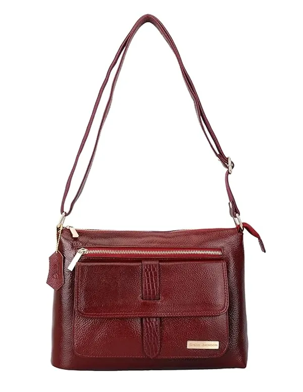 Maroon_Genuine_Leather_12_Inches_Tote_Bags_for_Women_|_Shoulder_Handbag_Satchel_ToteBag_|_Side_Sling_Bag_for_Women/Girls_|_Kitty_Party/Small_Travel/Shopping