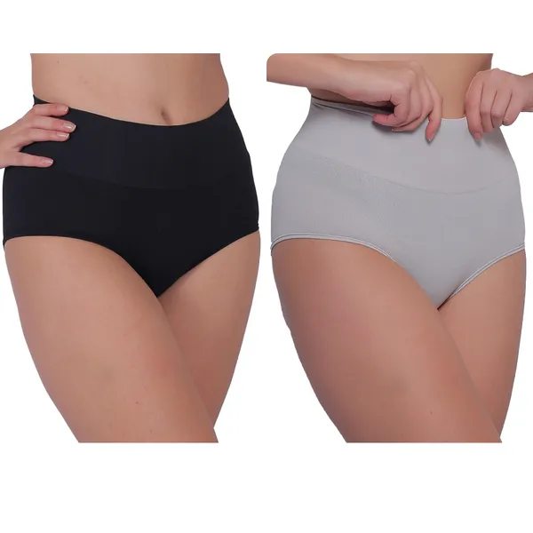 Pack_of_2:_Women's_PIA_Shaping_Tummy_Tucker_Boxer_Brief_Shorts,_Grey_&_Black
