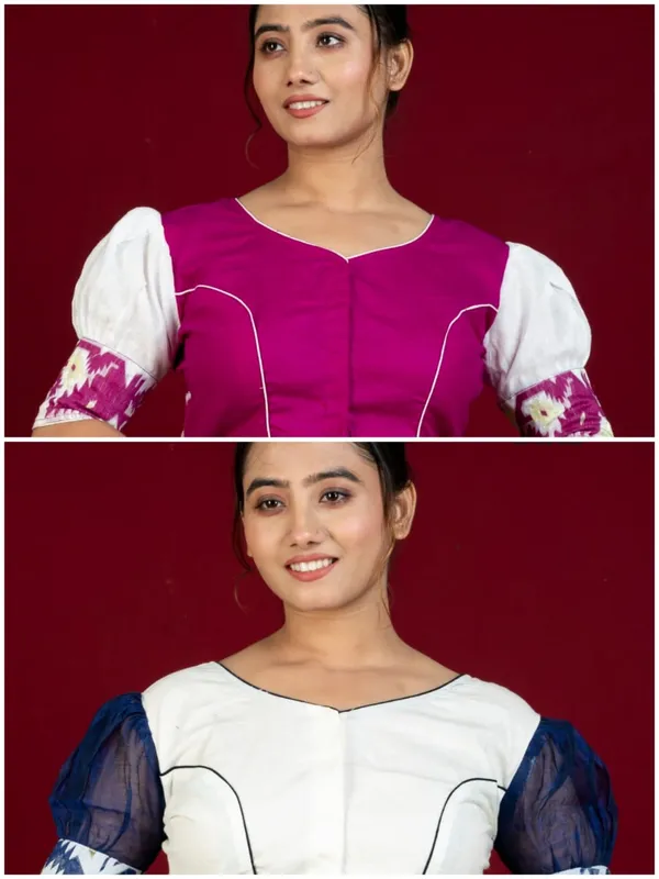 Combo_Of_Designer_jamdani_Blouse_(Pink_&_Beige)